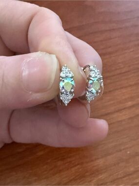 Fantasy Blue 1ct Moissanite Huggie Earrings in Iridescent Silver Tone